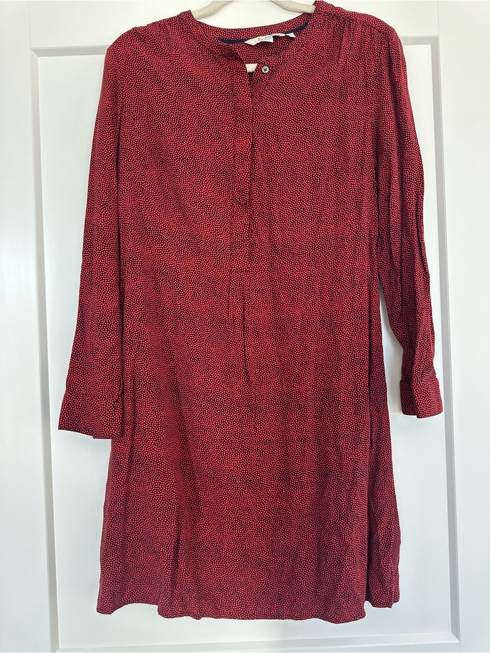 Boden Red Dot-Print Long-Sleeve Shift Dress